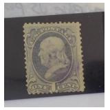 1873 Blue US 1 Cent Ben Franklin Stamp