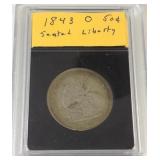 1843 O seated liberty half dollar