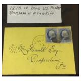 1873 1 cent Blue Ben Franklin Stamp