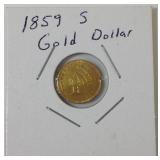 1859 S gold dollar coin