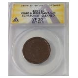 1854 large cent VF 20 1854 large cent VF 20