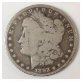 1892 S Morgan silver dollar