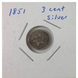 1851 three cent coin