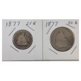 1877 seated quarter and seated half dollar 1877 seated quarter and seated half dollar