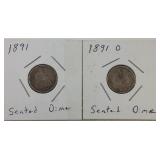 1891 and 1891 o seated dimes