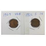 1909 VDB and 1926S Lincoln cents