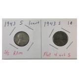 Two 1943S steel pennies