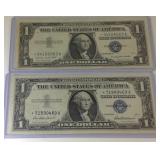 2 UNC 1957 blue seal Star dollar bills