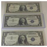 3 UNC 1957 blue Seal dollar notes 3 UNC 1957 blue Seal dollar notes