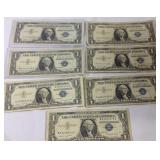 7 1957 blue seal dollar bill notes