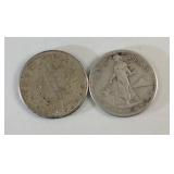 2 US 1908 one peso Philippines silver