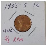 1955 S UNC Cent Error s/s RPM