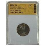 2006 D Jefferson nickel SGS MS70