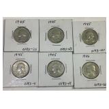 6 1945-46 Silver Washington quarters