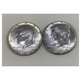 2 40% Silver Kennedy half dollars