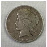 1922D US silver Peace dollar