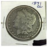 1891 CC Morgan silver dollar