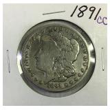 1891 CC Morgan silver dollar