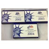 2002, 2003, 2004 Us Mint Proof Coin Sets