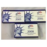 2005, 2006, 2008 US Mint Proof Coin Sets