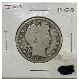 1915 D Barber half dollar