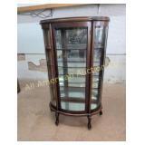 ANTIQUE OAK CURVED GLASS CHINA WITH CLAW FEET