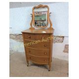 ANTIQUE BIRDS EYE MAPLE HIGH BOY WITH MIRROR