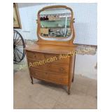 ANTIQUE BIRDS EYE MAPLE DRESSER WITH MIRROR