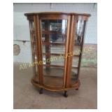 VINTAGE OAK CURVED GLASS DISPLAY CABINET