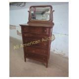 ANTIQUE OAK HIGH BOY WITH MIRROR