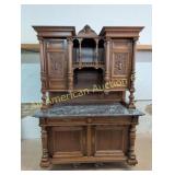 ANTIQUE FRENCH WALNUT MARBLE TOP HUTCH/SIDEBOARD