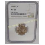 1945 D 5 CENT MS66