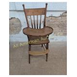 ANTIQUE OAK PRESSED BACK HIGH CHAIR