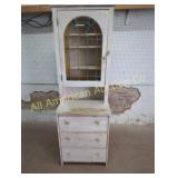 VINTAGE SMALL LEADED GLASS STEPBACK CUPBOARD