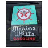 VTG PORCELAIN TEXACO MARINE WHITE GASOLINE SIGN
