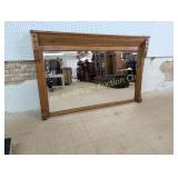 ANTIQUE LARGE OAK BARBER SHOP BEVELED MIRROR