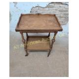 ANTIQUE QUARTER SAWN OAK FLIP TOP SERVING CART