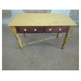 ANTIQUE PRIMITIVE PINE FARM TABLE W/ 2 DRAWERS