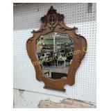 VINTAGE CURVED OAK BEVELED MIRROR