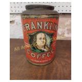 RARE EMPTY FRANKLIN COFFEE TIN 3 LBS