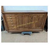 ANTIQUE OAK STORE COUNTER WITH DOORS AND DRAWERS