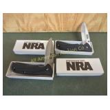 2 FRIENDS OT NRA KNIVES, NEW IN BOX 4 1/1" CLOSED