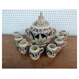 VINTAGE GERZ GERMAN STONEWARE PUNCH BOWL SET