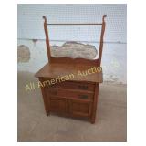 ANTIQUE OAK WASH STAND WITH TOWEL BAR
