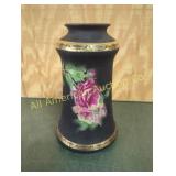 VINTAGE EGYPTION ART WARE BLACK VASE W/ ROSES