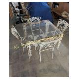 ANTIQUE IRON PATIO SET TABLE AND 4 CHAIRS