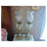 Pair of Vanity Lamps with Prisms & Cast Iron Base