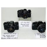 3 Olympus OM 10 Cameras, All Need Work, Cards are