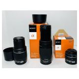 3 Sony A-Mount Camera Lenses, 2 in boxes