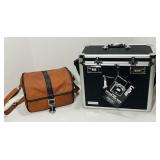 Vaultz locking hard case and Vivitar leather soft